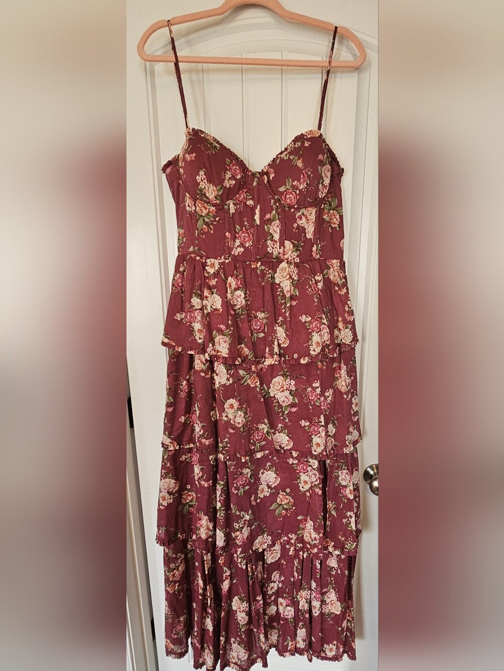 Altar'd State Floral Tiered Spaghetti-Strap Maxi Dress X-large